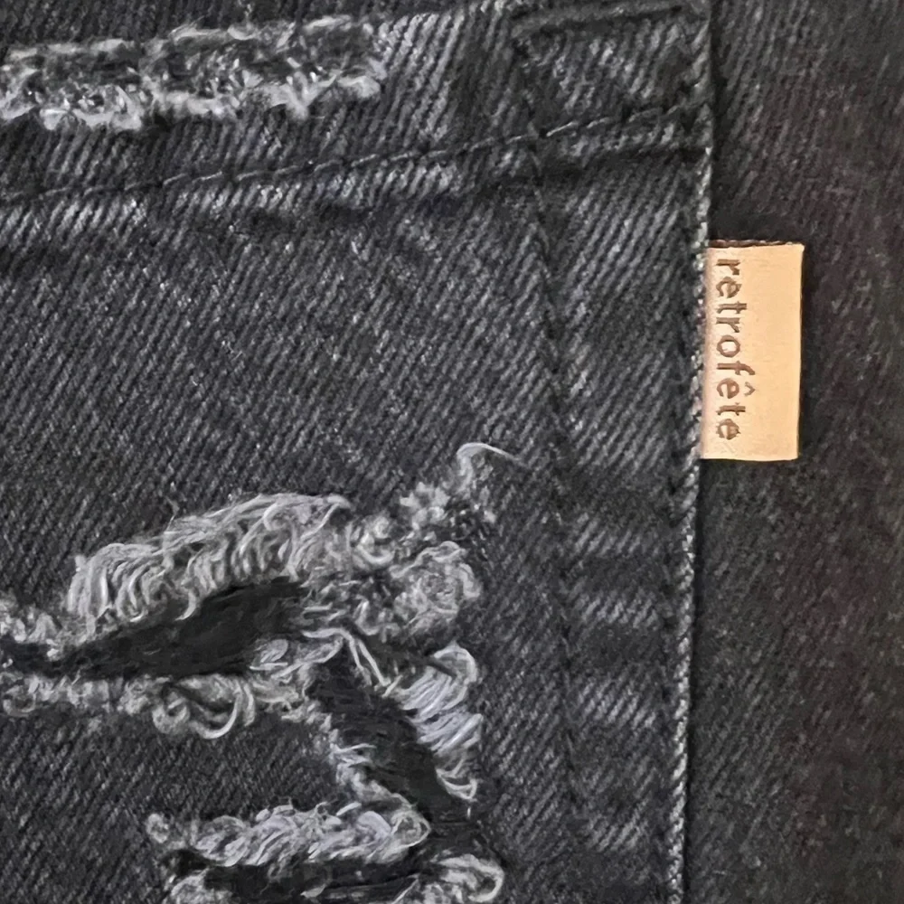 Retrofete Maggie Black Distressed Straight Leg‎ Denim Jeans Sz 27 90s Grunge